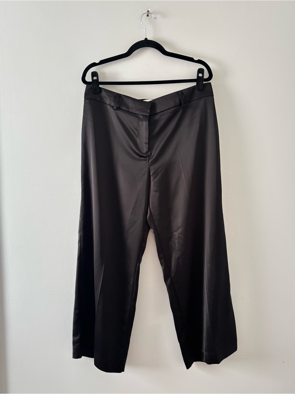 Reformation Silky Trousers High-Rise Straight Leg Bottoms Ankle Crop Black